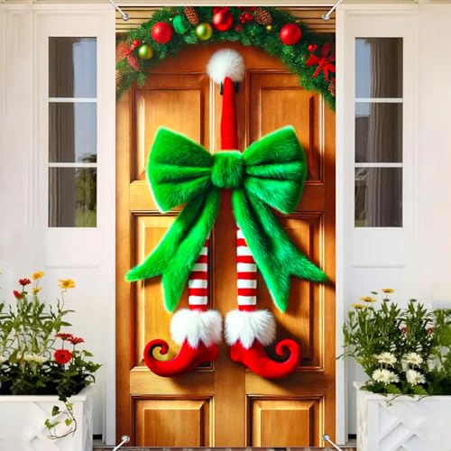 Christmas Elf Legs Door Cover - Whimsical Holiday Seasonal Decor 35x71 Inches
