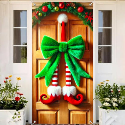 Christmas Elf Legs Door Cover - Whimsical Holiday Seasonal Decor 35x71 Inches