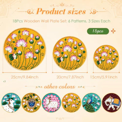 Indian Pichwai Wall Art Set - 18 Decorative Round Plates for Home & Diwali Decor - Variation of Pichwai