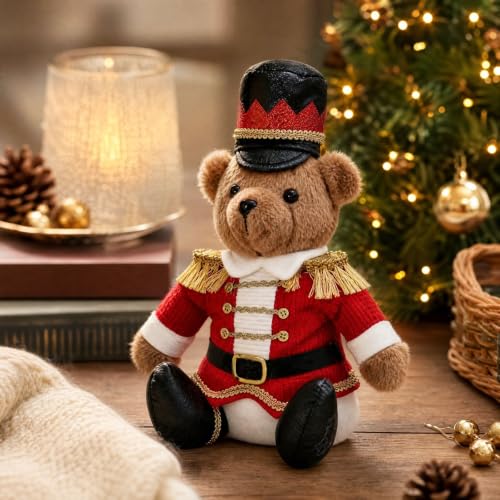 Nutcracker Style Christmas Soldier Teddy Bear Desktop Ornament - Red