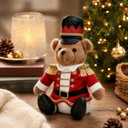 Nutcracker Style Christmas Soldier Teddy Bear Desktop Ornament - Red
