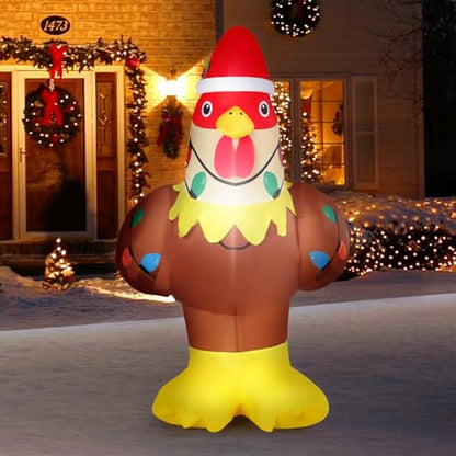 Christmas Inflatable Chicken Decoration 5.3FT with Lights - Farm Animal Yard Decor - Variation: Chicken