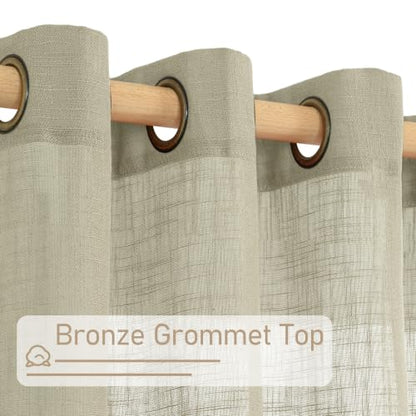 Linen Sheer Curtains 34x63 Inch Set - Oatmeal Textured Window Drapes with Grommets