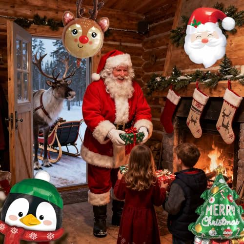 Christmas Balloon Set with Reindeer, Tree, Penguin & Santa - Green C
