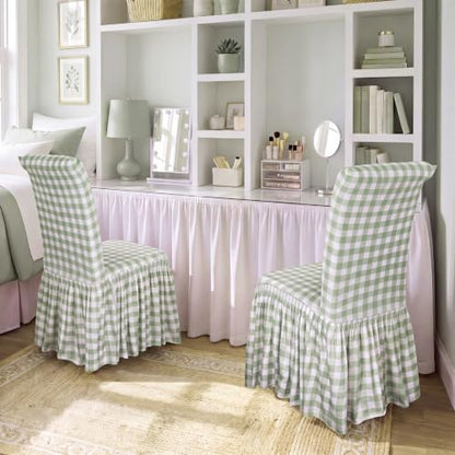 Sage Green Gingham Chair Cover with Ruffle Skirt for Dorm & Kitchen
