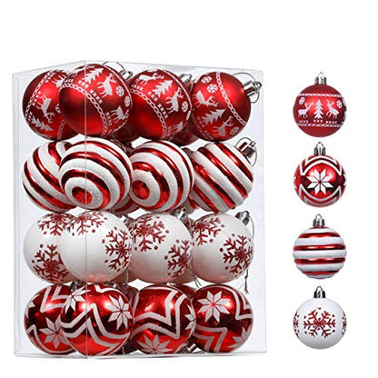 Valery Madelyn Red White Christmas Ornaments Set 24 pcs 2.36 Inch Tree Decorations