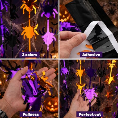 Halloween Spider Tinsel Foil Curtain - 2 Pack, 1m x 2m, Party Decor
