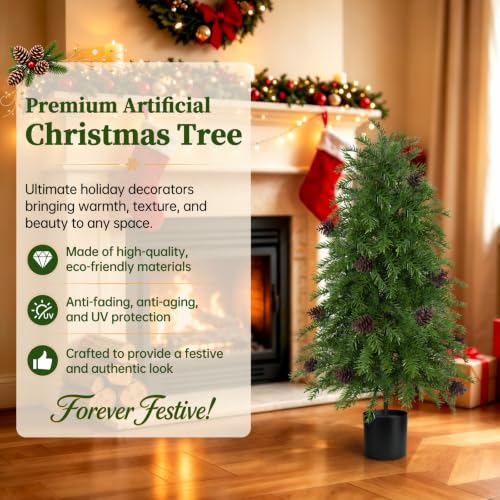 Artificial Topiary Cedar Tree with Pot - 3FT Faux Plant, Cypress Variant