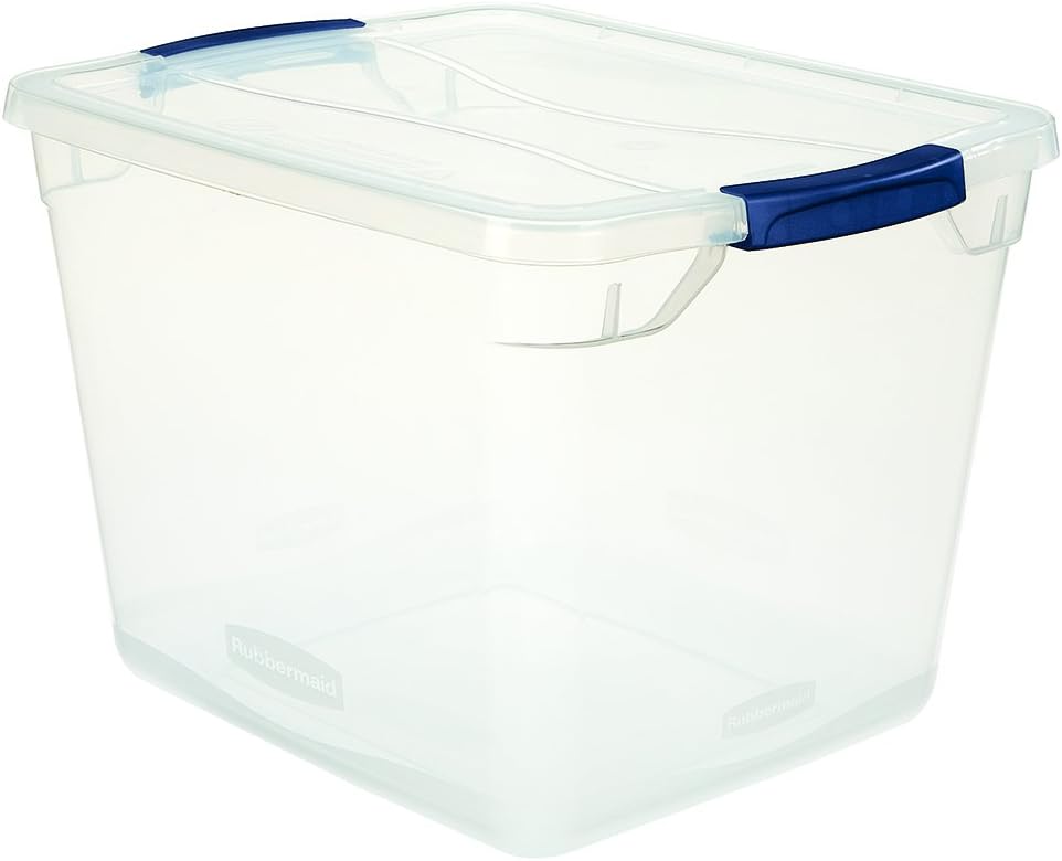 Rubbermaid Clever Store Latching Storage Tote - Clear 30-Qt Container for Easy Organization