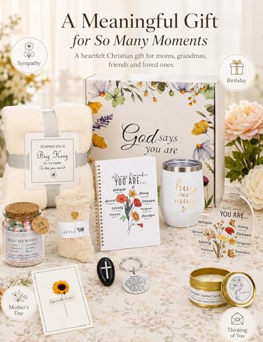 Christian Gifts for Women - White 10-Piece Religious Gift Set with Blanket & More