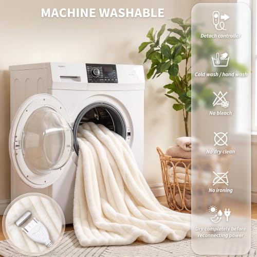 Cream Heated Blanket Electric Throw 50x60 Inch 290 GSM Flannel