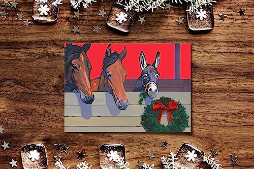 Horse and Donkey Christmas Greeting Cards Set - 18 Holiday Cards & Envelopes