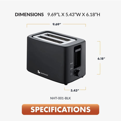 Newhouse 700W Black 2-Slice Toaster - Auto Pop-Up & Shut-Off | Cool-To-Touch Kitchen Essential