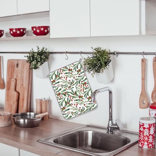 Christmas Dish Drying Mat Holly Berry Holiday Kitchen Decor 18x24 Inch