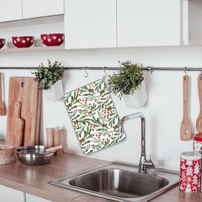 Christmas Dish Drying Mat Holly Berry Holiday Kitchen Decor 18x24 Inch