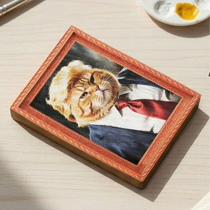 President Cat Fridge Magnets Set - Funny 3D Wooden Magnetic Art Decor for Refrigerator Garage or Kitchen - 2 Pieces (Variation: President Cat)