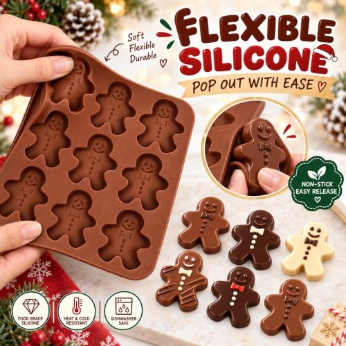Food-Grade Silicone Gingerbread Man Mold for Holiday Baking - Non-Stick, 9 Cavities