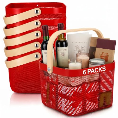 Heavy-Duty Metal Mesh Basket with Handle - 9.65 x 9.65 x 7.09 Inch Red Christmas Garden Storage Basket Set