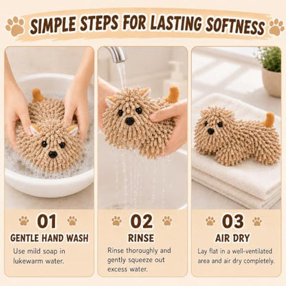 Brown Dog Hand Towel - Puppy Shaped Absorbent Chenille for Bathroom & Kitchen