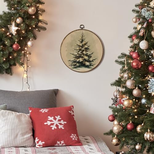 Christmas Tree Round Wall Art - Winter Canvas Decor for Home & Holiday