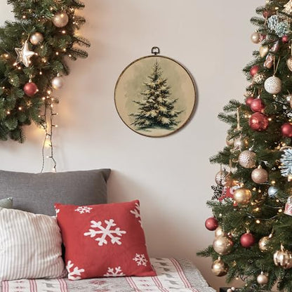 Christmas Tree Round Wall Art - Winter Canvas Decor for Home & Holiday
