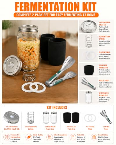 Stainless Steel Fermentation Jar Kit with Mason Jars - Complete Set for Sauerkraut & Kimchi