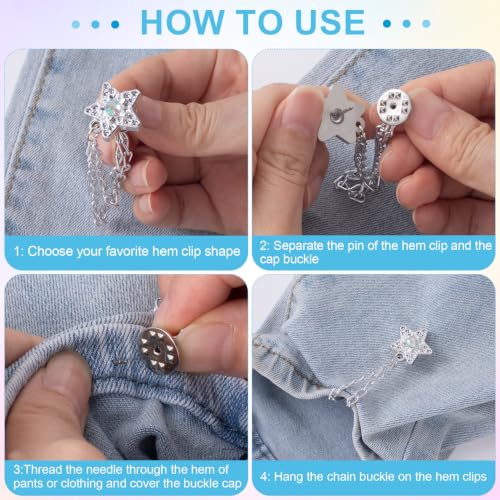 Silver Pants Hemming Clips 4-Pack with 2 Styles, Jeans & Clothing Accessories
