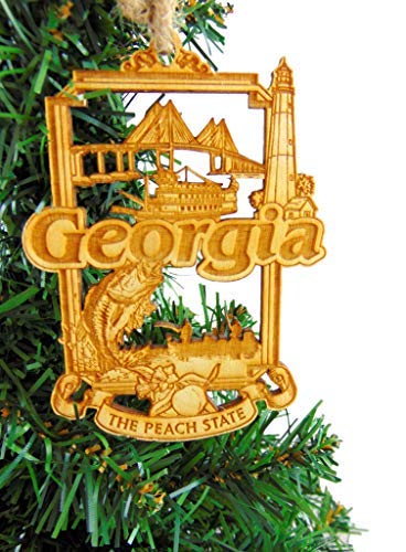 Handcrafted Wooden Georgia Christmas Ornament Peach State Decor