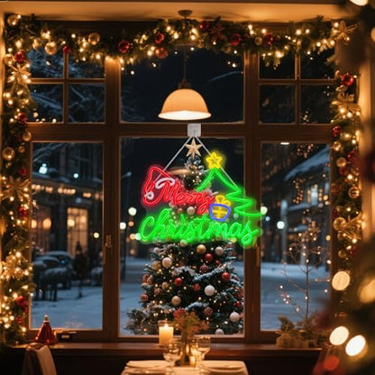 Green Merry Christmas Neon Sign for Decor, USB Powered Wall Light 16.4x12.6 Inches