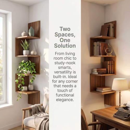 Premium Bamboo Corner Wall Shelf 4-Tier Floating Corner Shelving Unit
