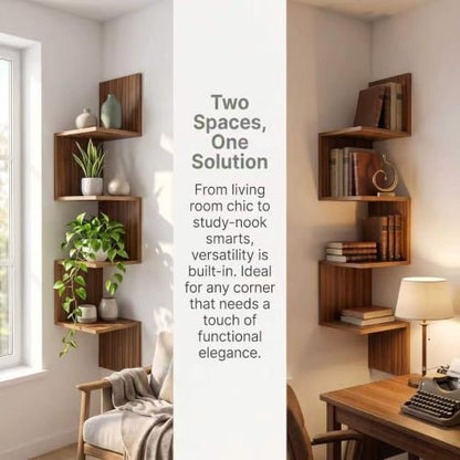 Premium Bamboo Corner Wall Shelf 4-Tier Floating Corner Shelving Unit