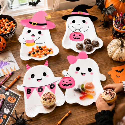Pink Ghost Paper Plates Halloween Party Supplies 48 Pack