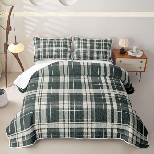 Gray White Tartan Plaid Quilt Set Twin Size Bedspread with Pillow Sham