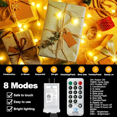 120 LED Fairy Lights Plug in 39ft Warm White Globe String Lights Indoor