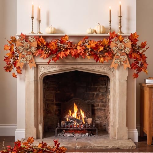 Fall Pumpkin Bows for Front Door Decor - 2 Pack Smaller Pumpkin Wreath Accents