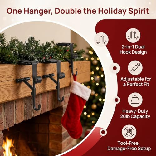 Black 3-Pack Adjustable Garland & Stocking Mantle Hangers - Holds Up to 20 Lbs
