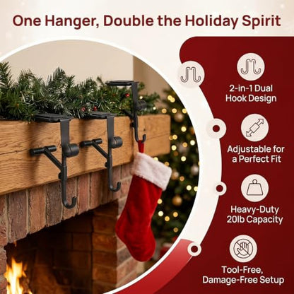 Black 3-Pack Adjustable Garland & Stocking Mantle Hangers - Holds Up to 20 Lbs