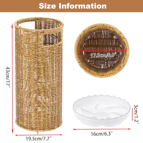 Yellow-Brown Rattan Umbrella Holder Stand for Entryway, 17" Tall Indoor