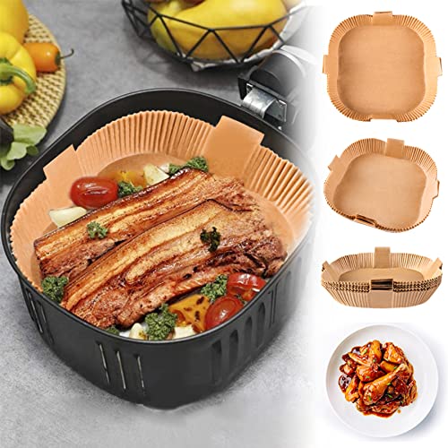 Air Fryer Disposable Paper Liner, Square Parchment Insert Non-Stick, Baking Food Grade Sheet for Aifryer Basket, Oven, Pan, Oil-proof, Water-proof, Papel Para Freidora De Aire(50PCS 7.9 Inch Natural)