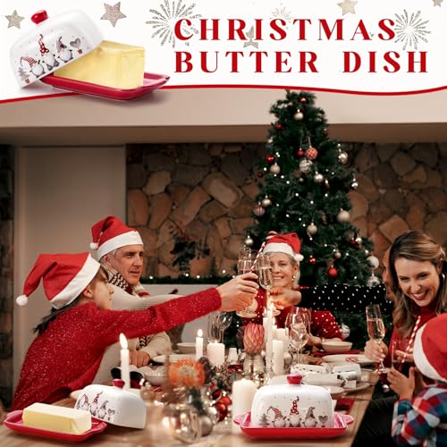 Christmas Gnomes Ceramic Butter Dish with Lid - 7.48" x 4.76"