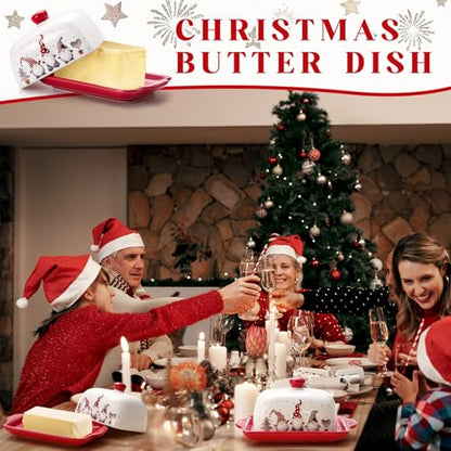 Christmas Gnomes Ceramic Butter Dish with Lid - 7.48" x 4.76"