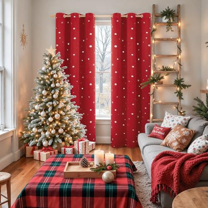 Christmas Snowflake Curtains for Living Room - 42x72 Inches, Red & White, Pack of 2 - Holiday Window Treatments
