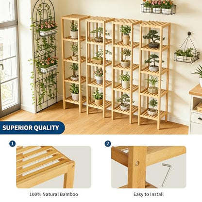 5 Tier Waterproof Bamboo Storage Shelf - Natural Finish, Wall-Mountable, Space-Saving Organizer - Variation of 5 Tier-wood