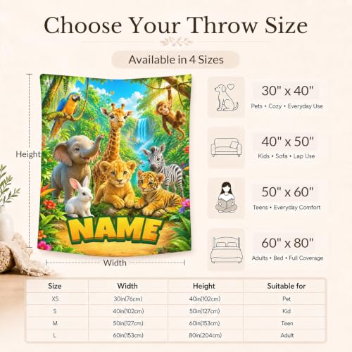 Personalized Kids Blanket for Boys - Animal Design, Yellow, Custom Name Gift
