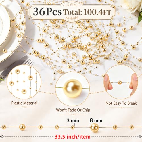 Gold Floating Beads for Centerpieces and Vase Decor - 36Pcs 100.4FT