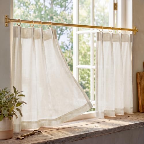 Natural Linen Curtains 24 Inch Length, Pinch Pleat, Light Filtering, 2 Panels