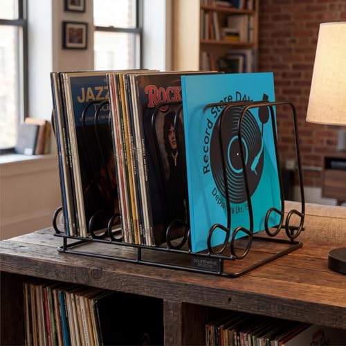 Wire Magazine Holder with 9 Slots & Elevated Base - Note-Shaped Metal Record Organizer, Pack of 2, 7.02 x 10.2 x 7.3 inches