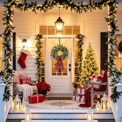 Red Buffalo Plaid Wreath Sash Set for Front Door Holiday Decorations - 2 Pack