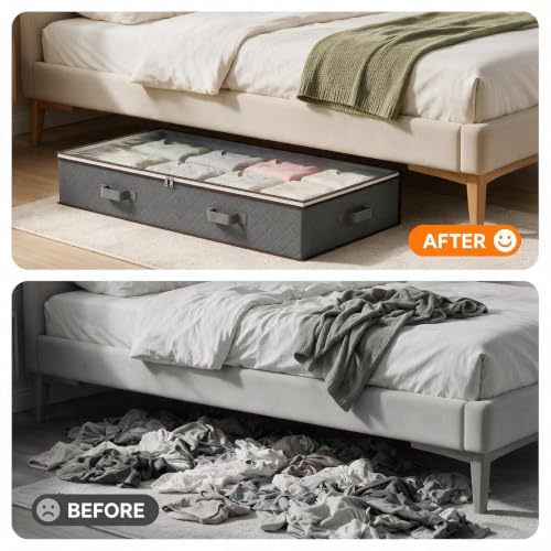 Grey Underbed Storage Bags 4-Pack Large 78L with Zipper & Handles