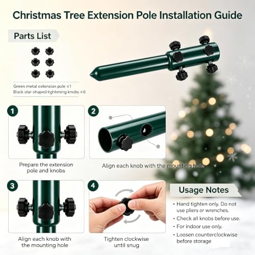 Christmas Tree Extension Pole with 6 Hand Tightening Knobs - Height Adjuster